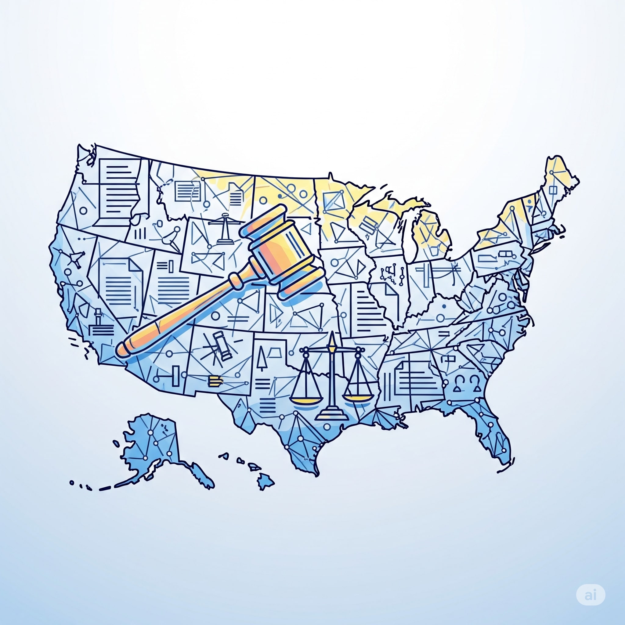 Stylized map representing state expungement laws